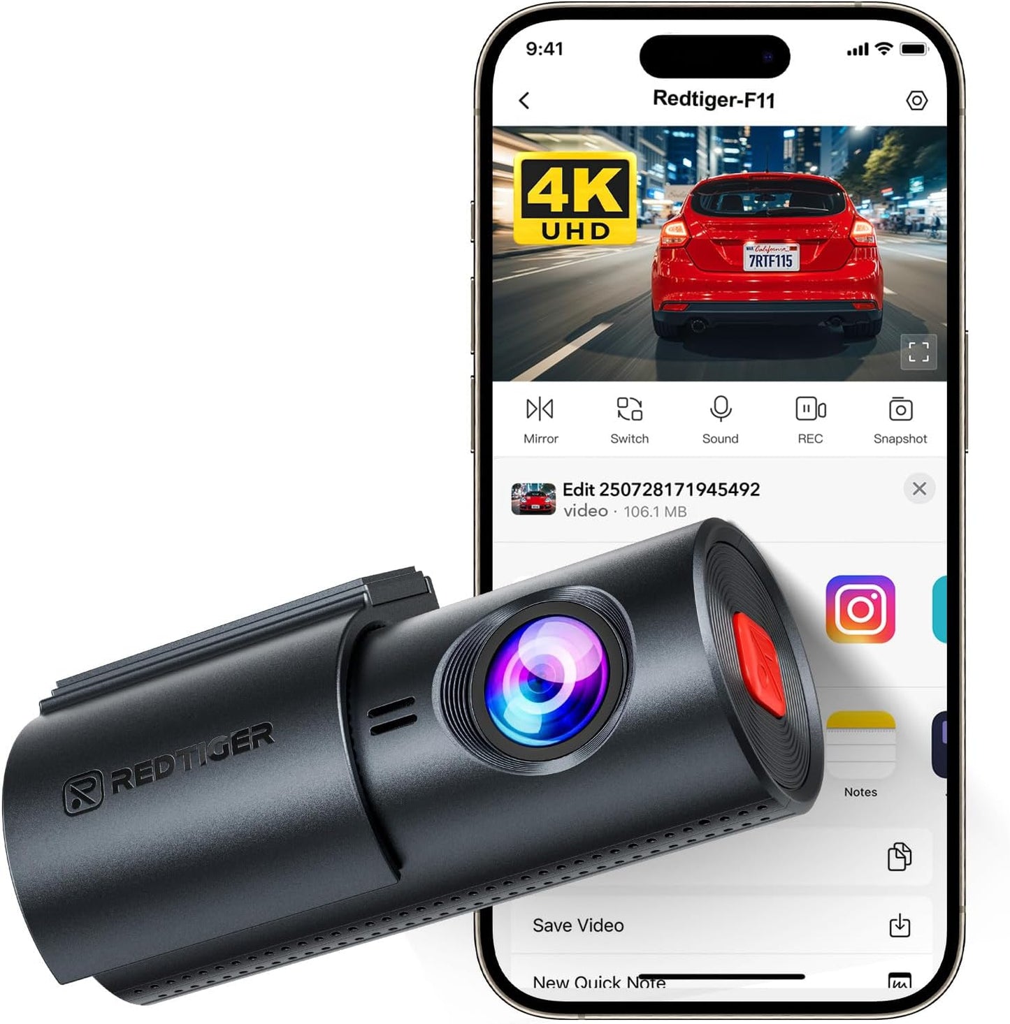Redtiger F11 4K Mini Dashcam WiFi