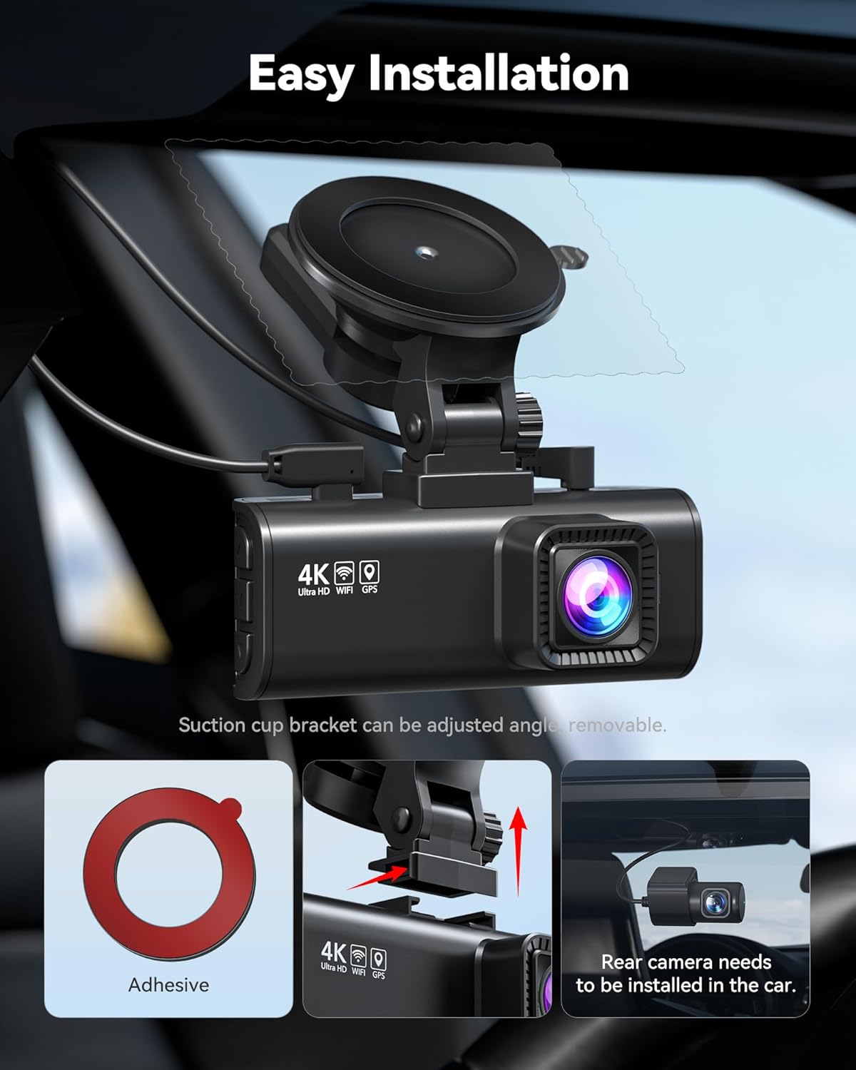 Redtiger F7 4K Dual Camera Dashcam Front and Rear WiFi