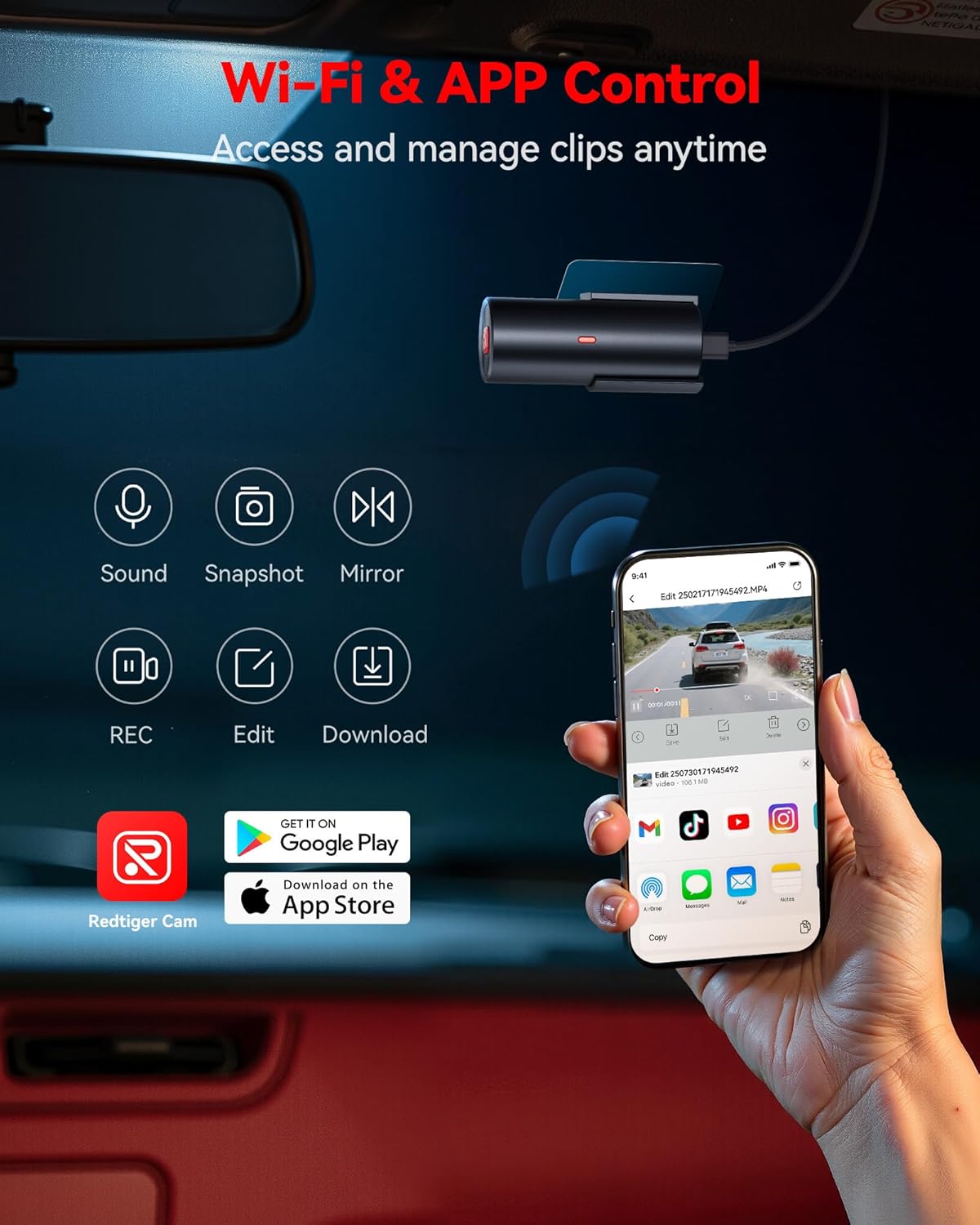 Redtiger F11 4K Mini Dashcam WiFi