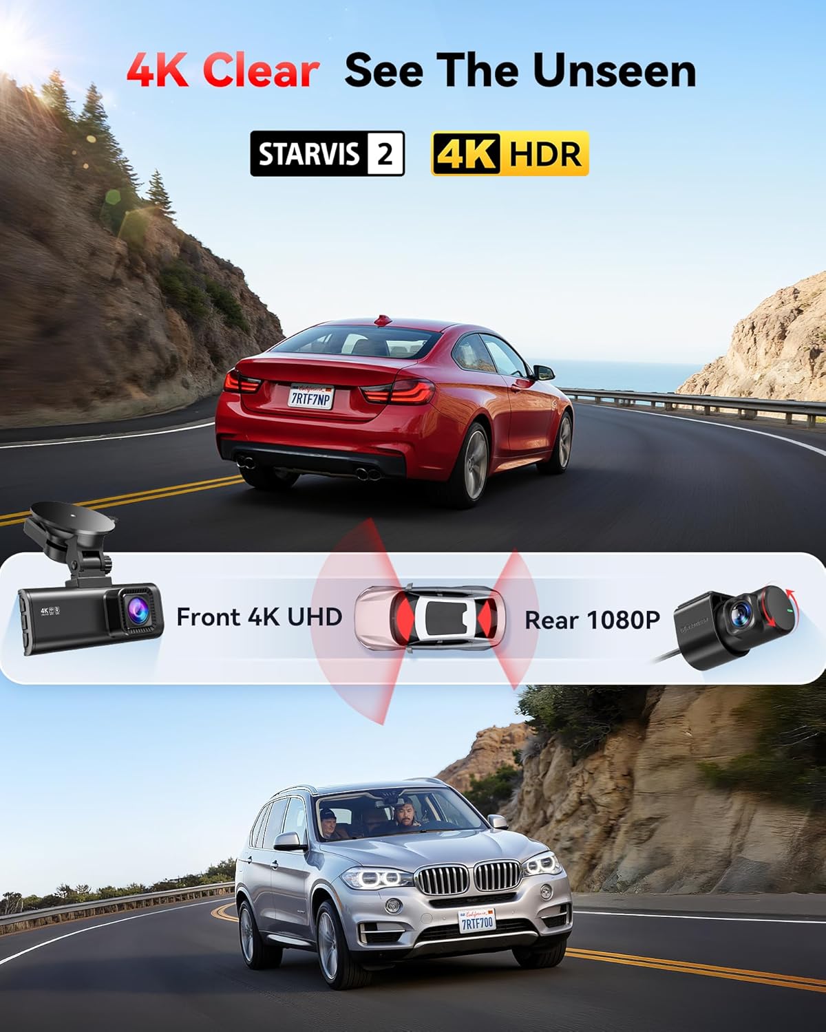 Redtiger F7 4K Dual Camera Dashcam Front and Rear WiFi